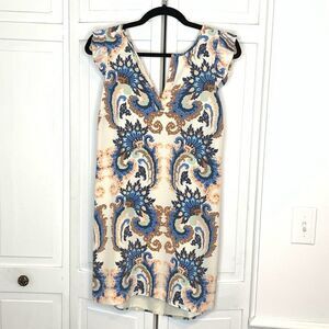 TIBI Cream Paisley Print Silk Mini with Open Back